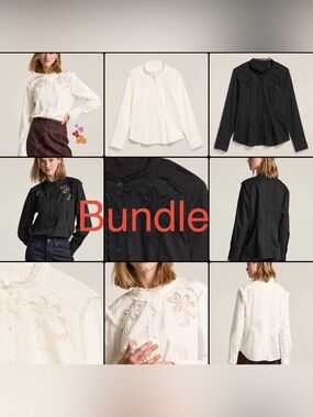 Old Navy x Anna Sui Embroidered Ruffled Collar Blouse Bundle - Black & Ivory